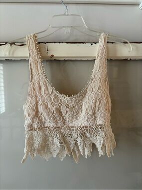 Phanuel Cream Crochet Lace Crop Top